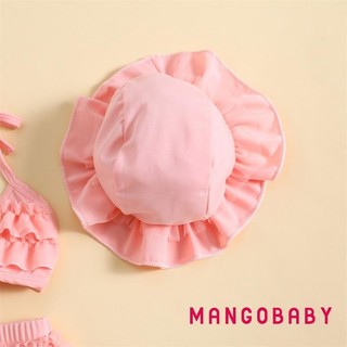 Mg-baby Girls Bộ trang phục đồ bơi mùa hè Áo treo cổ + Quần short xếp lớp + Mũ