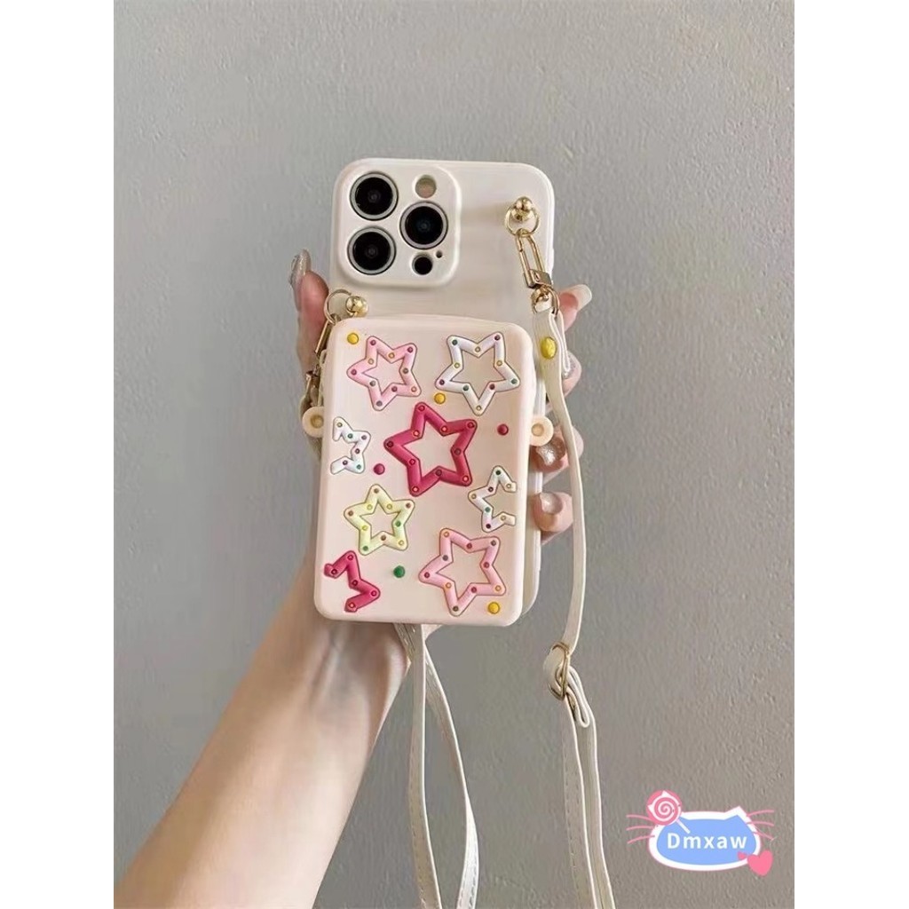Dành Cho iPhone 16 Pro Max 16 Plus 15 Pro Max 15 Plus 14 13 12 Pro Max 14 Plus 13 12 Mini Màu Hồng Nhiều Màu Sắc Ngôi Sao Năm Cánh Ví Đựng Tiền Xu Ốp Lưng Điện Thoại Có Dây Đeo Chéo