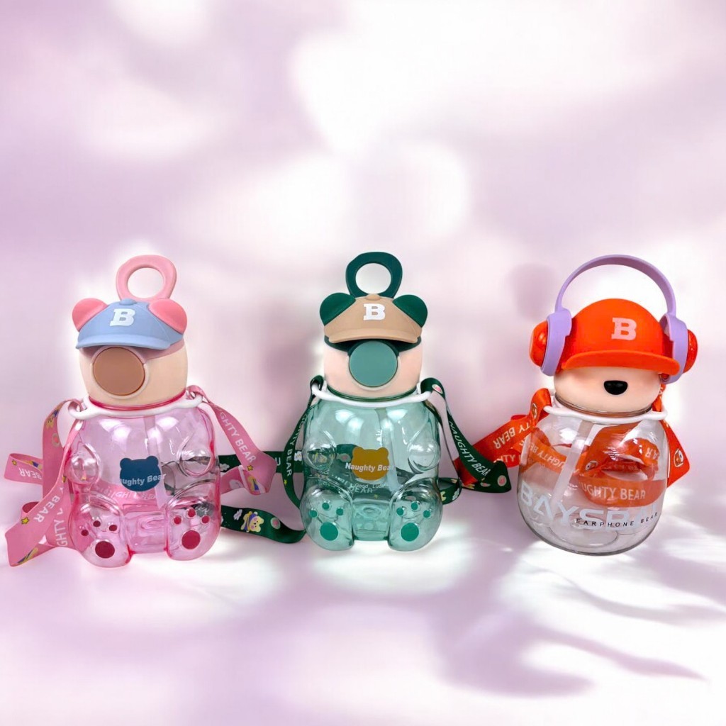 Bình Nước Học Sinh Hình Gấu Vinh Nam Plastic Thiết Kế Dễ Thương Có Quai Tiện Lợi An Toàn Mã 1032