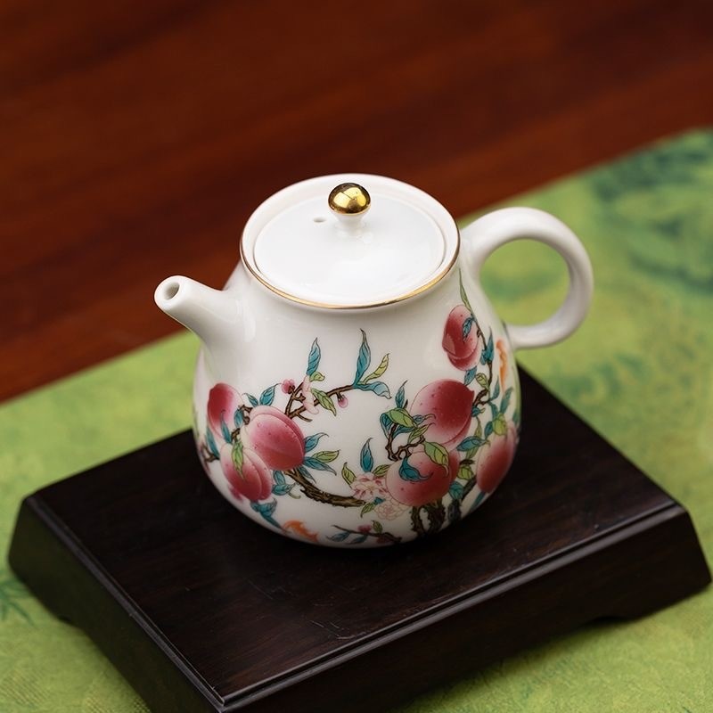 ✨Retro Pastel Chín Đào Năm Fushou Đào Kung Fu Trà Bộ Ấm Trà Đơn Nồi Chủ Cốc Thực Vật Gỗ Xám Một Nồi Một Cốc Hộ Gia Đình