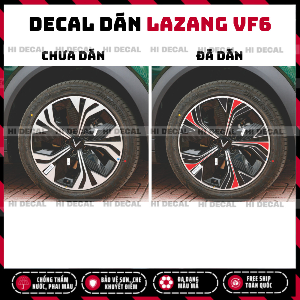 Tem dán mâm VF6 PQ, Decal lazang VF6 trang trí tạo điểm nhấn