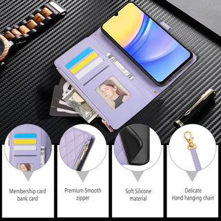 Vỏ Mới Flip Case VIVO V40 Lite V30 V30e V29 Pro V25 V25e Y19S Y17S Y36 Y35 Y22 Y22s 5G Ví Dây Kéo Nổi Sang Trọng Da Chống Vỡ Vỏ Điện Thoại Có Dây Đeo Nữ Cô Gái
