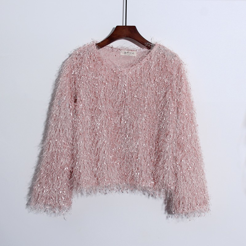 Milyfashion Chui Đầu Viền Top Mùa Thu Phong Cách Mới Rời Cổ Tròn Lông Tơ Sáng Lụa Dài Tay Áo Thun Đế