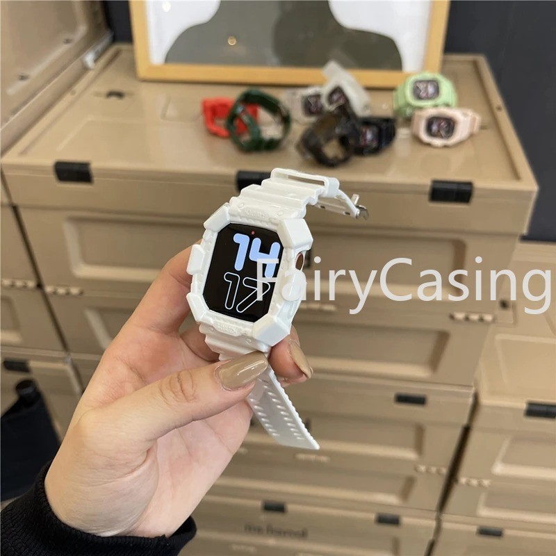 Dây Silicon Thể Thao + Ốp Lưng Cho Apple Watch Series 9 41mm 45mm Cho iWatch 8 7 6 5 4 3 2 1 44mm 40mm 42mm 38mm 41mm Vòng Tay Màu Kẹo