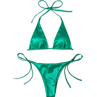 Đồ Bơi Nữ Màu Trơn Satin Tam Giác Cốc Dây Hai Mảnh BIkini Đồ Bơi