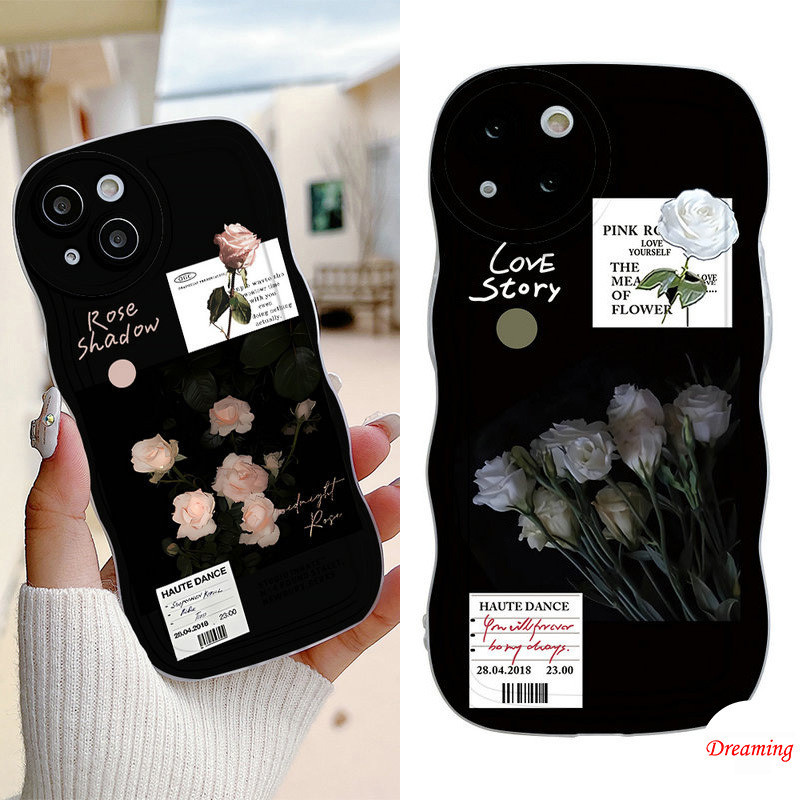 Ốp Lưng Cho Redmi Note 13 12 11 10 9 8 7 6 5 Poco X5 M3 Pro C65 C50 C55 C31 A3 A1 A2 Plus 13C 12C 11A 10C 9C 9A 9T Hình Bầu Dục Mắt Lớn Họa Tiết Sóng Màu Trắng Hoa Hồng Hồng