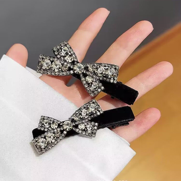 Kẹp Tóc Nơ Kim Cương Nhung Nữ - Phong Cách Hàn Quốc, Thanh Lịch, Ngọt Ngào - Kẹp Tóc Nơ Đen - Kẹp Tóc Bên Nữ - Phụ Kiện Tóc Phổ Biến