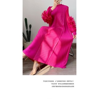Miyake Xếp Ly Plus Kích Thước Đầm Nữ Cao Cấp Váy Chảo Hoa Rời Ôm Hơn Nhìn 2024 Đầm Phong Cách Mới