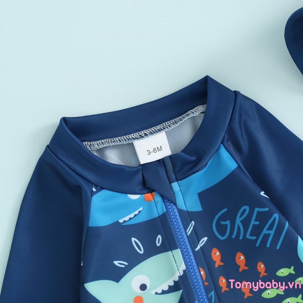 Bé Trai Rash Guard Đồ Bơi Dễ Thương In Hình Cá Dài Tay Zip Up Đồ Bơi Cho Trẻ Sơ Sinh 3 Bộ Đồ Tắm