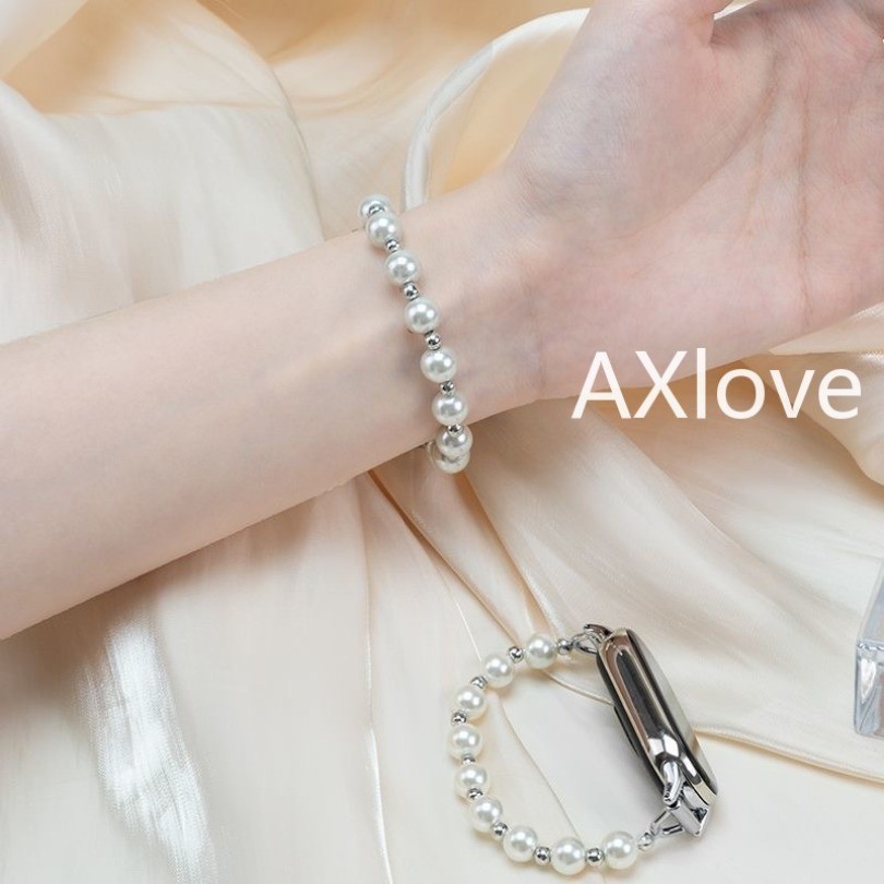 Ngọc Trai Trắng Mi Band 10 9 8 NFC Vòng Tay Trang Sức Dây Đeo Đồng Hồ Cho Xiaomi Mi Band 8 Dây Đeo Tay Vòng Co Giãn