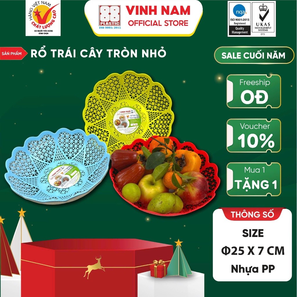 Rổ Trái Cây Tròn Nhỏ Vinh Nam Plastic Dùng Đựng Thực Phẩm Trái Cây An Toàn Tiện Lợi Size 36 Mã 308