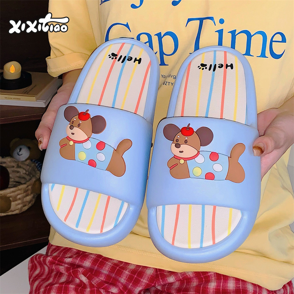 Xixitiao Màu Vui Nhộn ins Hợp Thời Trang Dễ Thương Chó Con Dép Nam Nữ Mùa Hè Ngoài Trời Mặc Nhà Dễ Thương Thoải Mái Đế Dày Mát