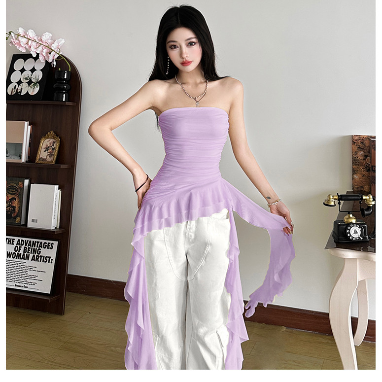 Klalien Mùa Hè Mới Phong Cách Gợi Cảm Thiết Kế Áo Ngực Sense Áo Vest Nữ Ruffle Edge Tua Rua Slim Fit Không Đều Top