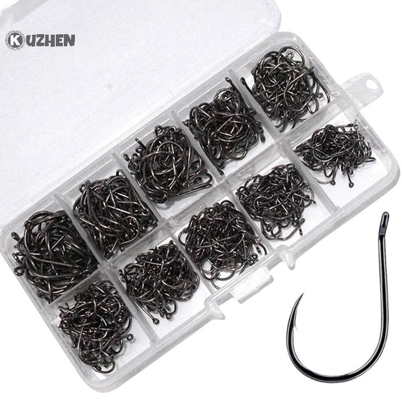 Kuzhen 100-500 Chiếc Móc Câu Bộ Thép Carbon Cao Sắc Nét Móc Câu Cá Thiết Bị Câu Cá Gear Giải Pháp Phụ Kiện HOT