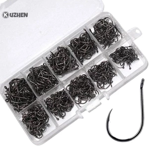Kuzhen 100-500 Chiếc Móc Câu Bộ Thép Carbon Cao Sắc Nét Móc Câu Cá Thiết Bị Câu Cá Gear Giải Pháp Phụ Kiện HOT
