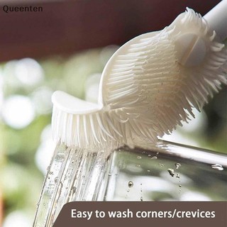 Queenten Bàn chải làm sạch có thể uốn cong Cốc chà sàn Kính lau nhà bếp Dụng cụ làm sạch tay cầm dài Chai uống nước Cốc thủy tinh Bàn chải làm sạch QT