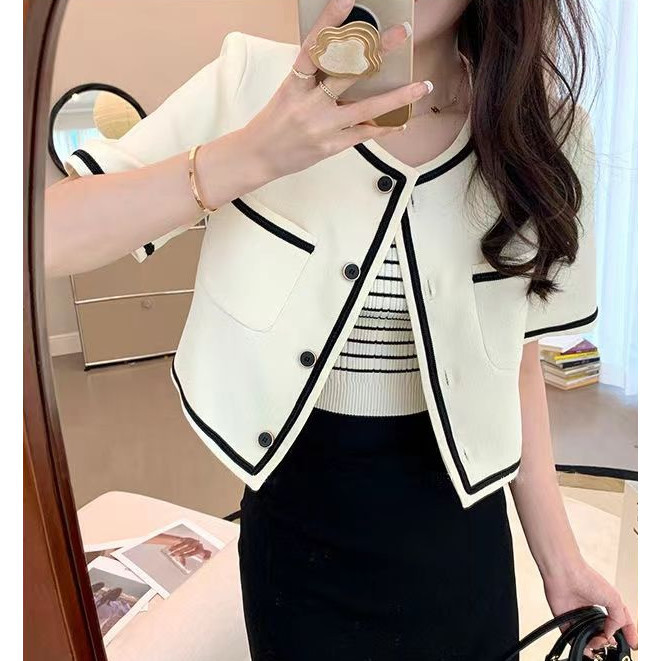 SUXI Áo Khoác Tay Ngắn Dáng Rộng Phong Cách Hàn Quốc Thời Trang Cho Nữ 240124
