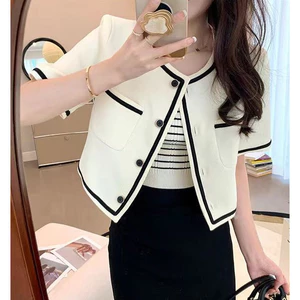 SUXI Áo Khoác Tay Ngắn Dáng Rộng Phong Cách Hàn Quốc Thời Trang Cho Nữ 240124
