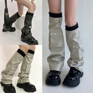 Vớ Ống Loe Bằng Da pu Màu Trơn Giữ Ấm Chân y2k Ốp
