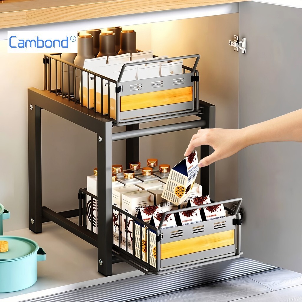 Cambond Dưới Bồn Rửa Nhà Tổ Chức Giá Tủ Bếp Có Trượt Sắp Xếp Kệ Kéo Ra Giỏ