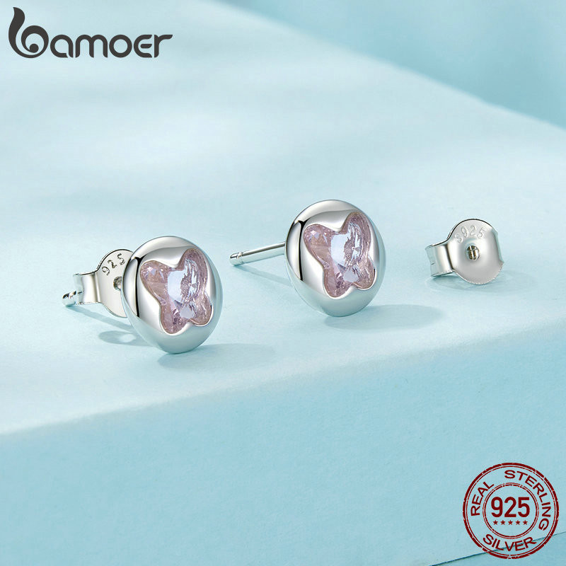 Bamoer 925 Sterling Sliver Bông Tai Bướm Hoa Tím Cỏ Ba Lá Bay Thiết Kế Rồng Trang Sức Quà Tặng Cho Nữ
