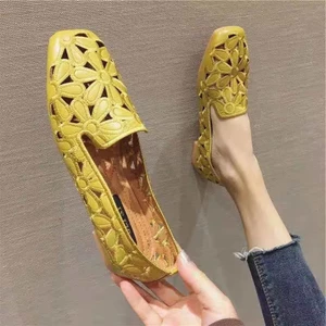 Size 35-42 Giày Mùa Hè Mũi Vuông Cho Nữ Thêu Thiết Kế Giày Dép Mềm Moccasin Giải Trí Nữ Ballet Flats