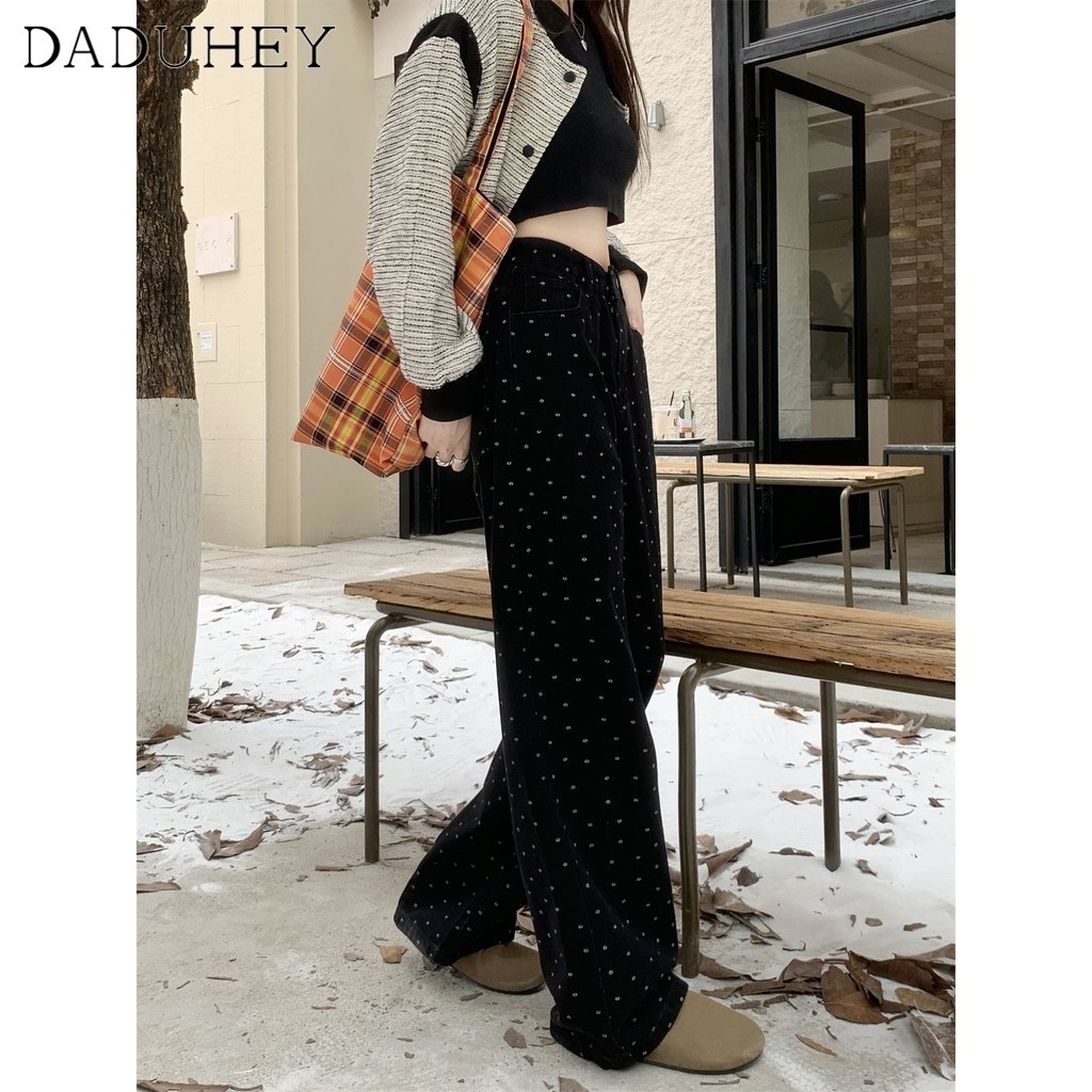Ảnh DaDuHey American Ins High Street Spotted Jeans Niche High Waist Loose Wide Leg Pants plus Size Trousers 3
