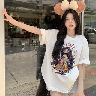 HIIXIIVI 100% Cotton Tay Ngắn Oversize Unisex Áo Thun Plus Size Người Phụ Nữ Tee Baggy Hoạt Hình Áo