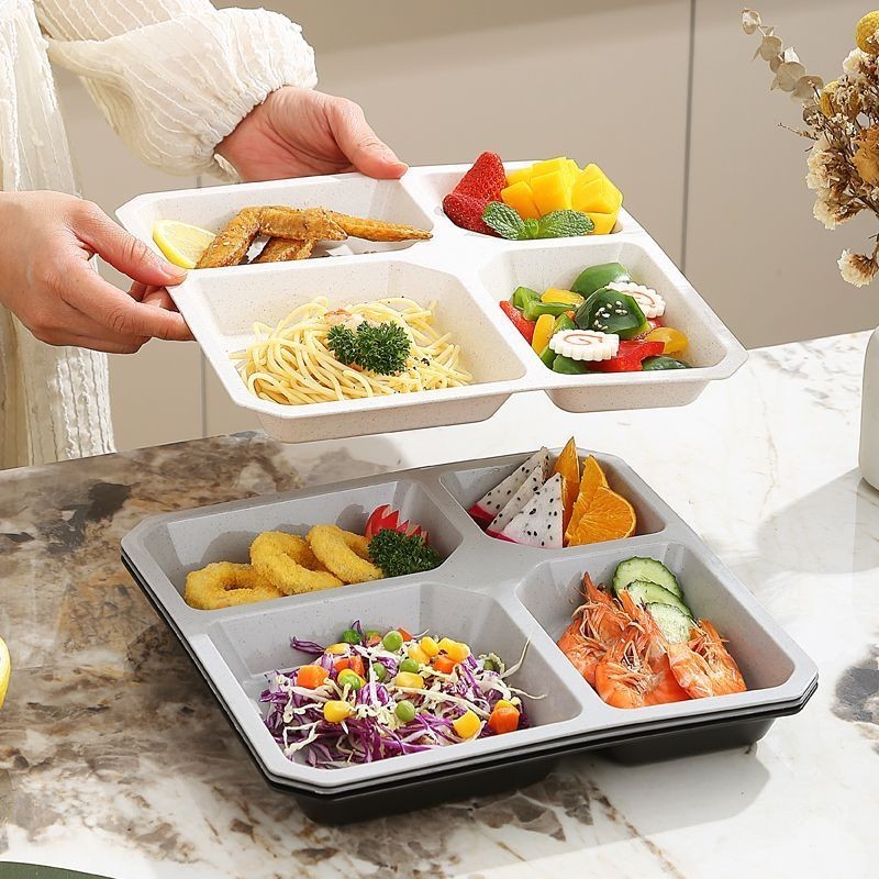 Rơm lúa mì Đĩa bốn ngăn 211 Tấm phân vùng Tấm phân vùng bằng nhựa Tấm ăn nhẹ gia đình 211Plate Tấm giảm béo Khay thức ăn Đĩa định lượng Đĩa ăn sáng