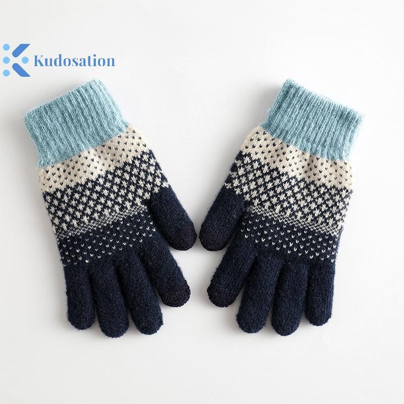 Găng tay màn hình cảm ứng dệt kim Kudosation dành cho nữ Sợi đếm ngón tay và Găng tay Jacquard nhung