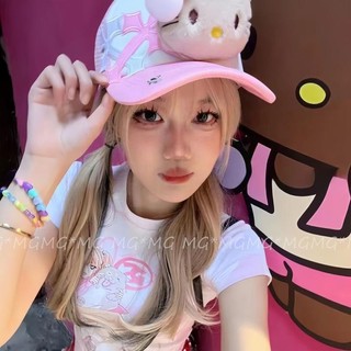 Mũ bóng chày HelloKitty bằng da nâu y2k Hot Girl Hat Nữ