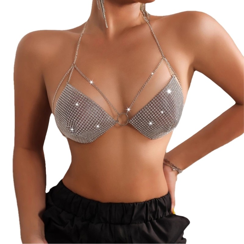 Bikini Halterneck Lấp Lánh Kim Cương Giả, Phù Hợp Đi Biển và Tiệc Tối