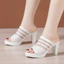 Guốc Nữ Cao Gót Quai Da Lưới Phối Kim Sa Cao Cấp - MS CG3120