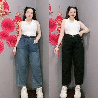Quần dài jean ống rộng nữ NHỎ CLOTHING bigsize màu xanh,quần dài baggy kiểu dài lưng cao dễ phối đồ cho các nàng J8