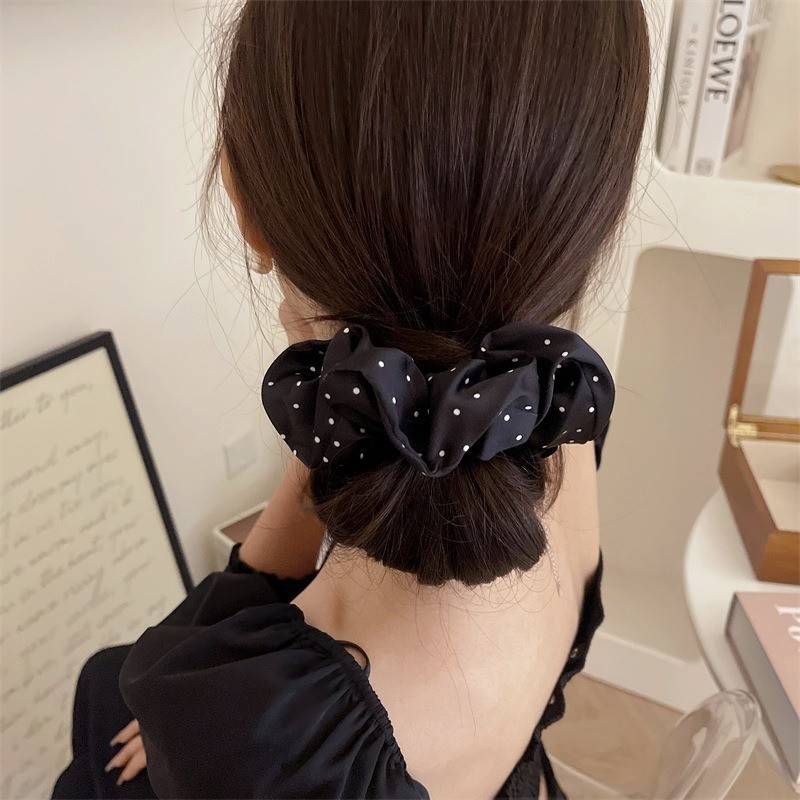 Giá đỡ đuôi ngựa cho bé gái - Dây buộc tóc cao su đàn hồi - Thời trang Pháp Vintage Thanh lịch - Dây buộc tóc chấm bi Satin cho nữ - Phụ kiện tóc phổ biến - Nhẫn tóc ruột lớn