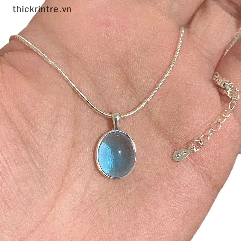 Thi Đơn Giản Retro Hình Bầu Dục Aquamarine Mặt Dây Chuyền Vòng Cổ Nữ Cô Gái Rắn Dây Chuyền Vòng Cổ Tính Khí Thời Trang Trang Trang Sức Quà Tặng VN