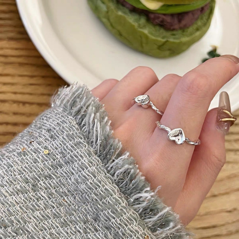 Nhẫn Trái Tim Dệt Xoắn Ins Hàn Quốc - Nhẫn Zircon Có Thể Điều Chỉnh, Kẻ Sọc, Nhẫn Mỏng Mịn - Nhẫn Mở Tối Giản - Dành Cho Nữ Và Nam - Phụ Kiện Trang Sức Cá Tính Thời Trang
