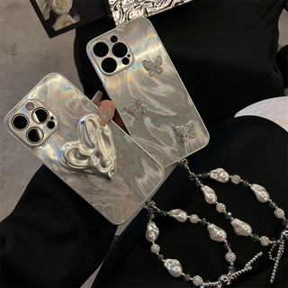Sang Trọng Laser Glitz Feather + Bướm Mặt Dây Chuyền Dành Cho iPhone15 Pro Max 14 13 12 11 Pro Max Chống Sốc Bảo Vệ Camera Mặt Sau Cứng Mờ iPhone