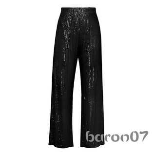 Quần ống rộng nữ Sequins trang trí bề mặt Quần cạp cao co giãn thông thường dành cho nữ