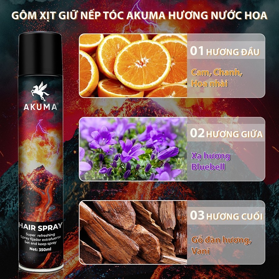 Ảnh Gôm Xịt Giữ Nếp Tóc AKUMA HAIR SPRAY 390ml Hương Nước Hoa Chính Hãng Akuma 4