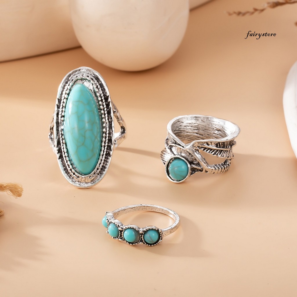 [Fys] 3 Cái / bộ Bộ Nhẫn Nữ Phong Cách Bohemia Không Đều Giả Ngọc Trai Trang Trí Dây Đeo Tay Rộng Món Quà Trang Sức