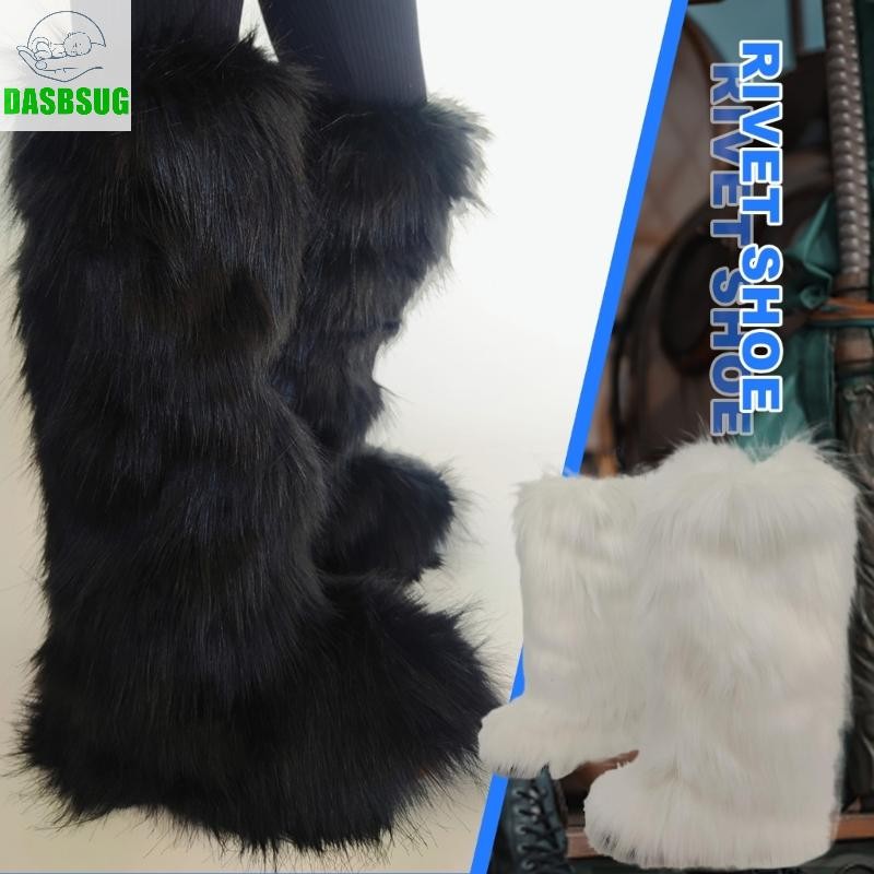 Dasbsug Giữ Ấm Chân Nữ Lông Thú Giả Mờ Dài Boot Giày Còng Bao Ấm Lông Trang Phục