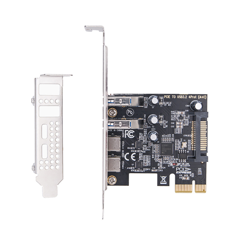 Jmt PCI-E 1X Đến 4 Cổng USB3.2 Gen1 Thẻ Mở Rộng Tốc Độ Cao 5Gbps Với Cổng Nguồn SATA 15Pin Cho Máy Tính Để Bàn