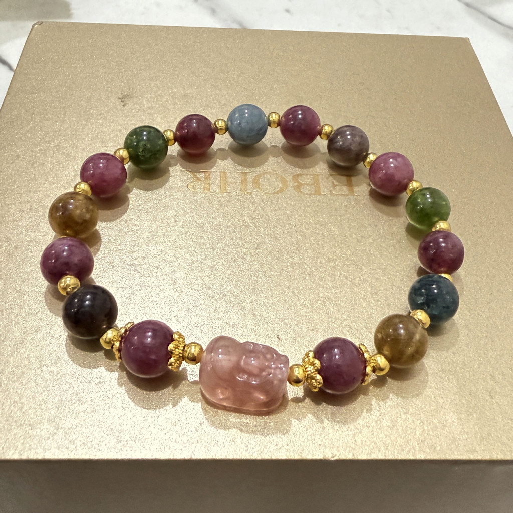 Nhiều Màu Sắc Tourmaline Pixiu Vòng Tay Cho NữLight Sang Trọng Niche Giả Dâu Thạch Anh Pixiu Giàu Có Đá Vòng Tay Nữ