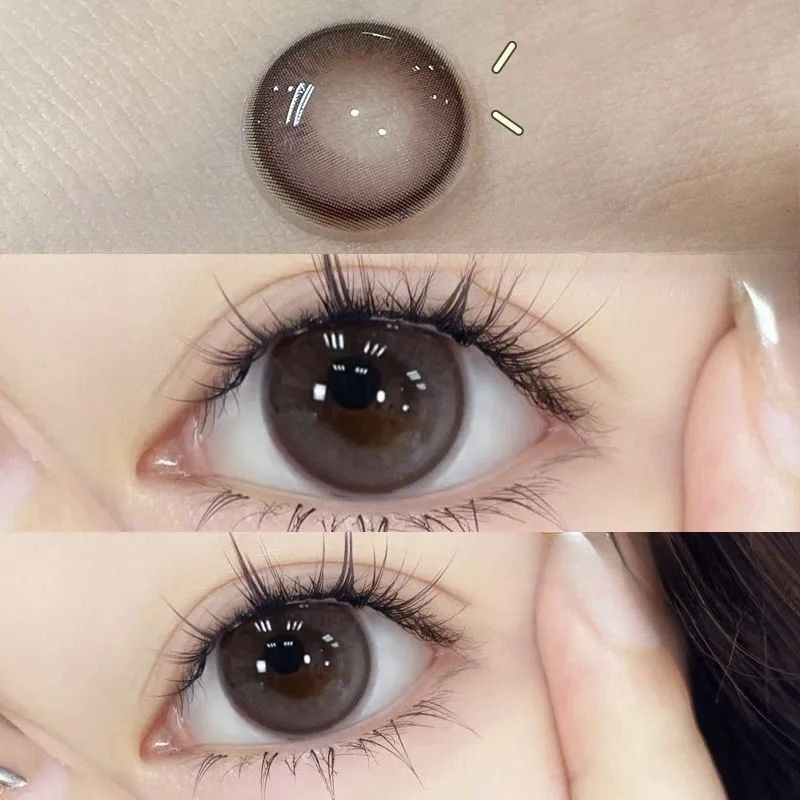 Set 2 Kính Áp Tròng Màu Đen contact lenses 0 ~ -8.00 black len 14.2mm lens cận lens nâu bean black 33