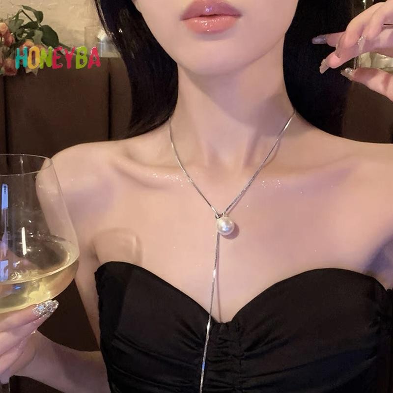 < Honeyba > Vòng cổ ngọc trai bằng kim loại lỏng không đều Màu bạc có thể điều chỉnh hợp kim kéo vòng cổ Punk Hiphop Trang sức