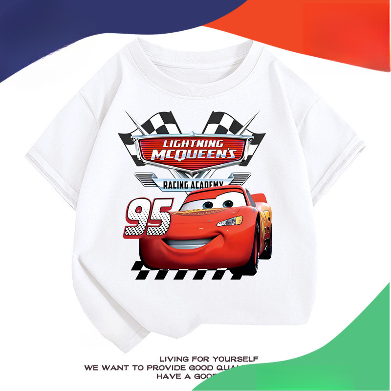 Áo thun trẻ em Flash McQueen 2 Anime, thoải mái, thoáng khí, tay ngắn cho bé trai và bé gái