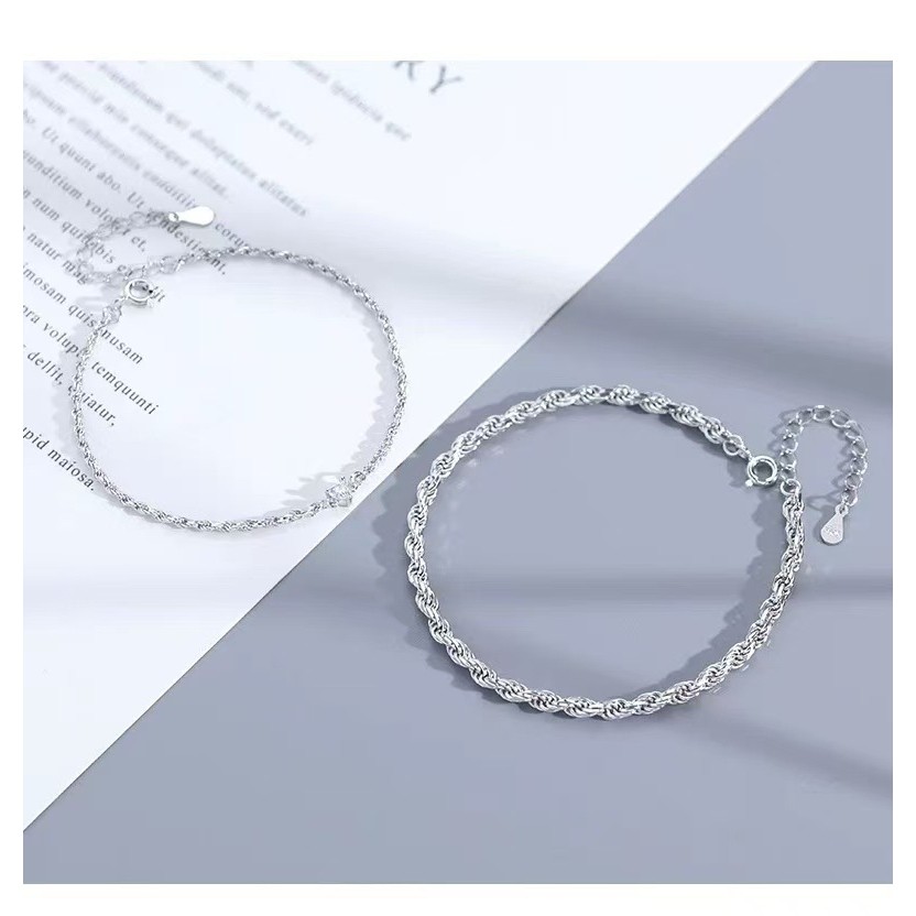 S925 Bạc Yixinyiyi Cặp Đôi Vòng Tay Nam Nữ Trái Tim Tình Yêu Kim Cương Đơn Giản Trơn Dây Xích Vòng Tay Kỷ Niệm Quà Tặng