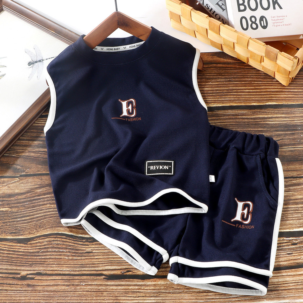 Trẻ Em Phiên Bản Hàn Quốc Áo Vest Phù Hợp Với Bé Trai Bé Gái Vách Ngăn Áo Thun Quần Short Phù Hợp Với Thể Thao Hợp Thời Trang Quần Áo Mùa Hè 90-160 Kích Thước C2W0