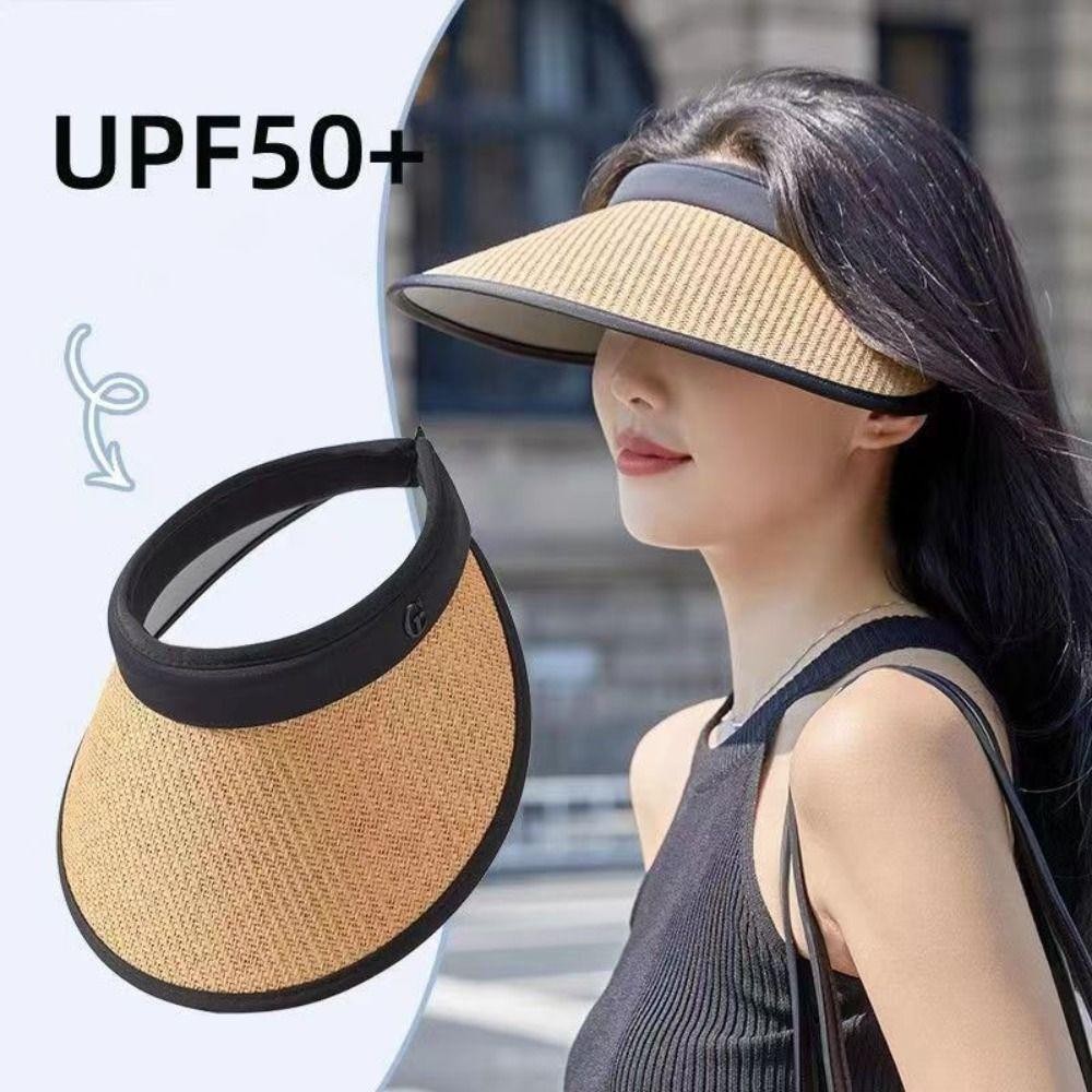 Mũ đi biển FEDAOG, Mũ rơm chống tia cực tím mái hiên lớn, Tấm che nắng hợp thời trang Mũ đuôi ngựa chống nắng